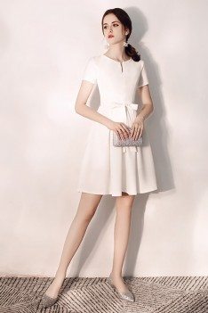 Pretty Short White Hoco Party Dress With Sash Sleeves - HTX97066