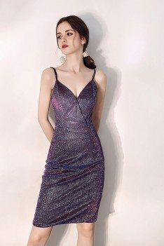 Sparkly Purple Bodycon Party Dress Fitted With Spaghetti Straps - HTX97076