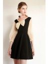 French Chic Black Short Party Dress With Sheer Bubble Sleeves - HTX97049