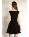 French Chic Black Short Party Dress With Sheer Bubble Sleeves - HTX97049