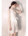Elegant White Aline Hoco Party Dress Short With Big Bow Sash - HTX97079