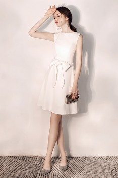 Elegant White Aline Hoco Party Dress Short With Big Bow Sash - HTX97079