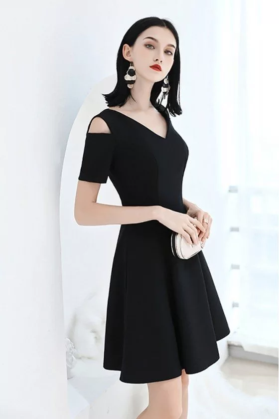 Little Black Chic V-neck Hoco Party Dress Fit And Flare - $60.5 # ...