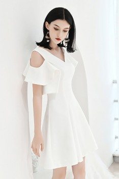 White Aline Party Dress Aline With Cold Shoulder - HTX97006