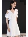 White Aline Party Dress Aline With Cold Shoulder - HTX97006