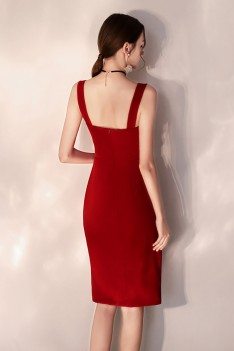 Little Red Short Party Dress Bodycon Fitted With Slit - HTX97059
