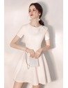 Cute Little White Flare Hoco Dress With Bow Knot Round Neck - HTX97072