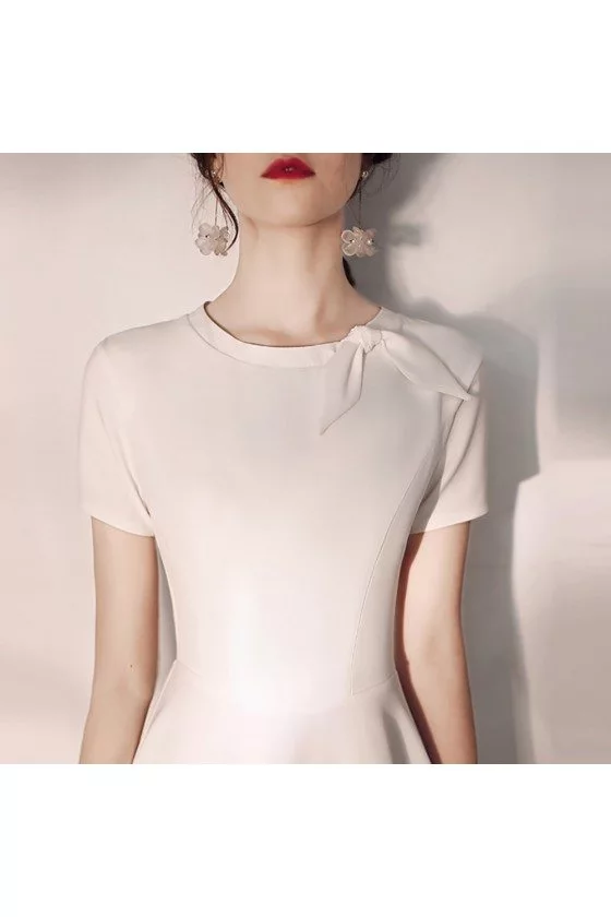 Cute Little White Flare Hoco Dress With Bow Knot Round Neck - $62.9784  #HTX97072 - SheProm.com