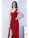 Sexy Long Red Side Slit Party Dress Mermaid One Shoulder - HTX97016