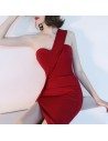 Sexy Long Red Side Slit Party Dress Mermaid One Shoulder - HTX97016