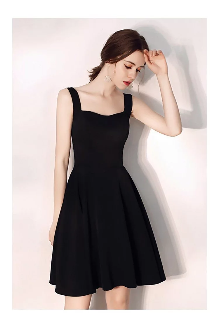 Little Black Aline Semi Formal Party Dress With Straps - $62.9784 #HTX97069  - SheProm.com
