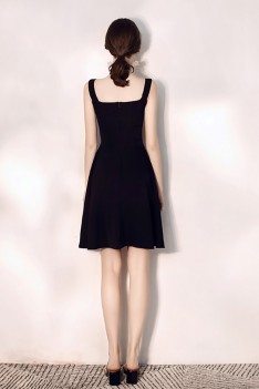 Little Black Aline Semi Formal Party Dress With Straps - HTX97069