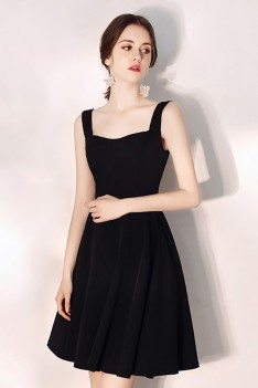 Little Black Aline Semi Formal Party Dress With Straps - HTX97069