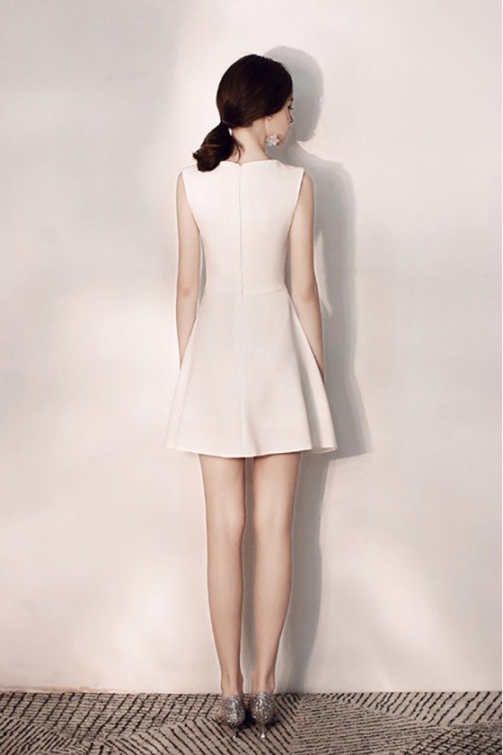 Pretty White Flare Short Hoco Dress With Vneck Sleeveless - $62.9784  #HTX97073 - SheProm.com