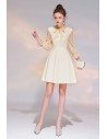 Champagne Bow Knot Short Party Dress With Sheer Sleeves - HTX97042
