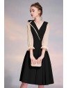 Black Vneck Knee Length Semi Formal Dress With Sheer Sleeves - HTX97062