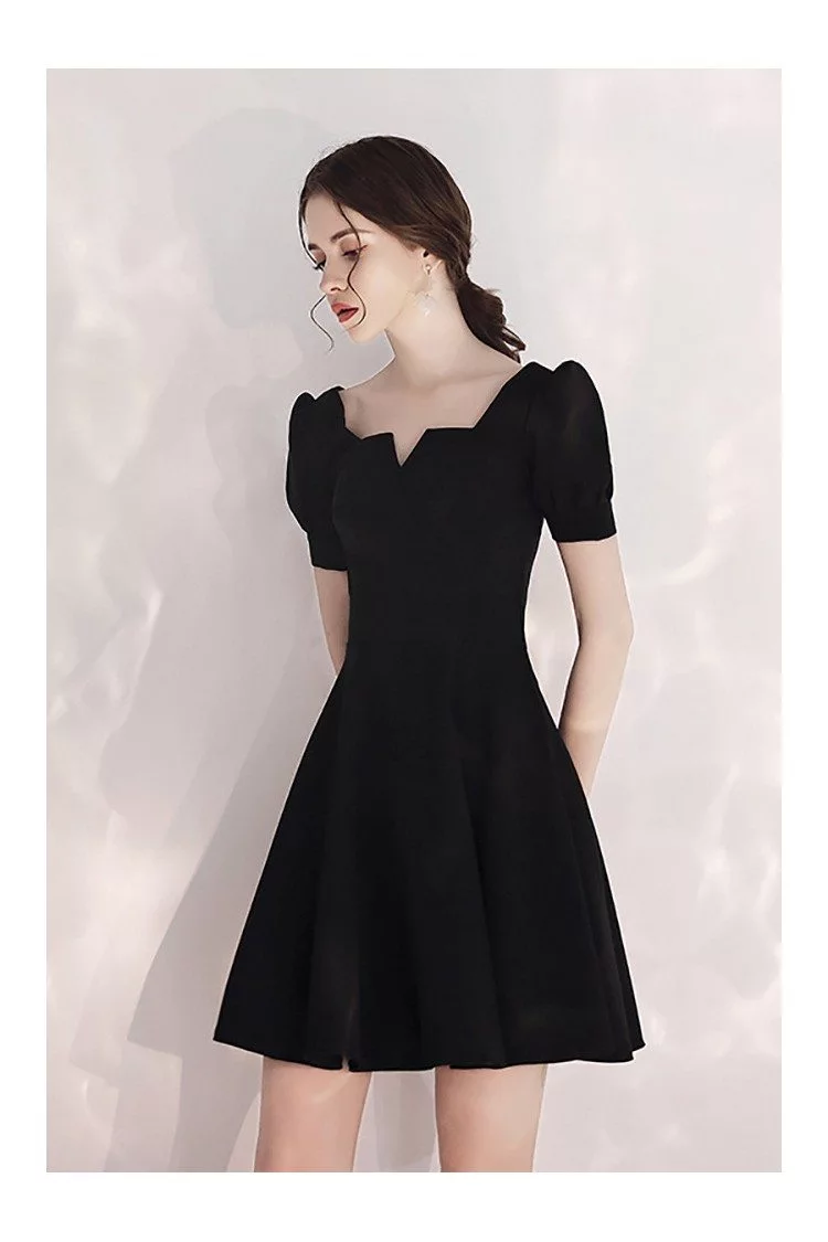 French Style Little Black Party Dress Short With Sleeves - $62.9784 # ...