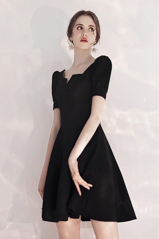 French Style Little Black Party Dress Short With Sleeves - $62.9784 # ...