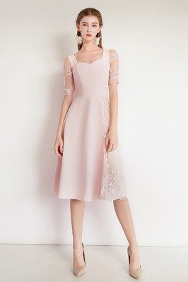 Pretty Pink Lace Party Dress With Short Sleeves - HTX97052
