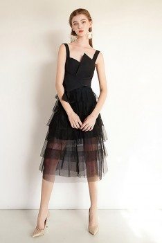 Black Tulle Aline Short Party Dress Slim With Straps - HTX97048