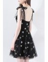 Cute Black Tulle Star Short Party Dress With Bow Straps - HTX97004
