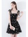 Cute Black Tulle Star Short Party Dress With Bow Straps - HTX97004