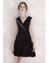 Flare Black Party Dress Short With Special V-neck Collar - HTX97081