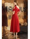 Red Midi Pleated Party Dress For Semi Formal - BLS97048