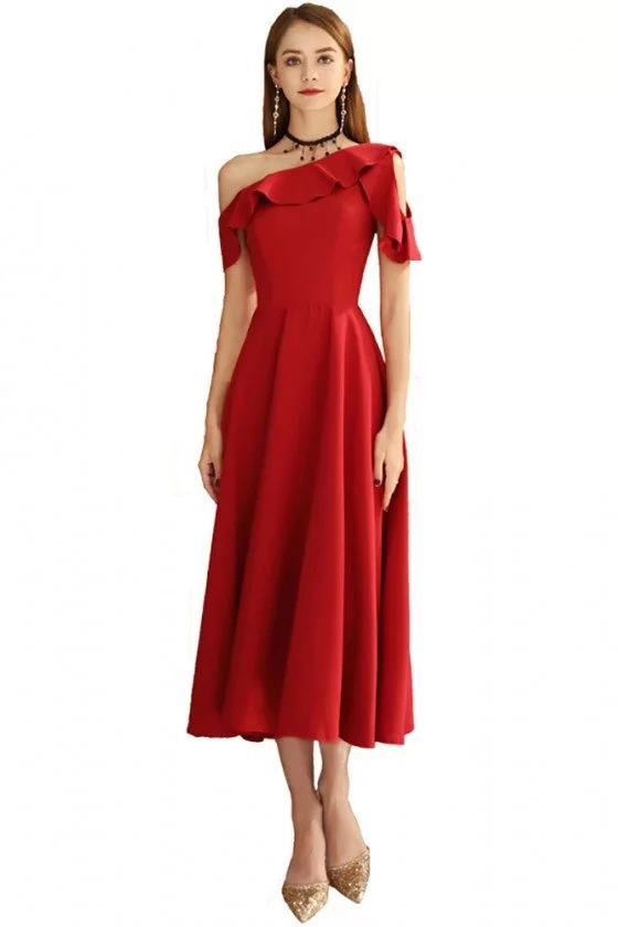 Red Midi Pleated Party Dress For Semi Formal - $61.9776 #BLS97048 ...