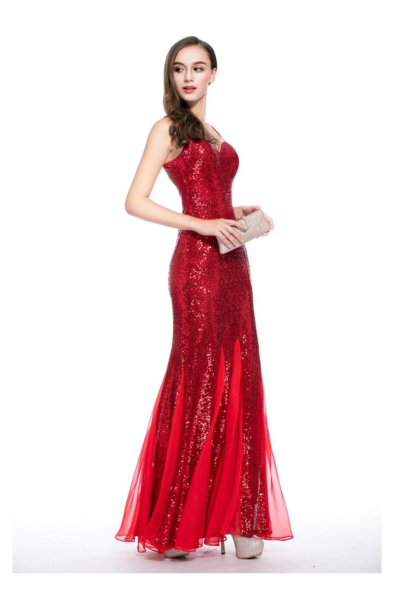 Sparkly Sequin Long Formal Dress With Straps - $95 #CK551 - SheProm.com