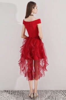 Cute Red Puffy Homecoming Dress High Low With Ruffles - BLS97038