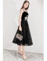 Black Lace Midi Party Dress With Flower Embroidery - BLS97021