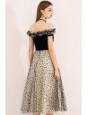 Black Polka Dot Off Shoulder Midi Party Dress - BLS97034