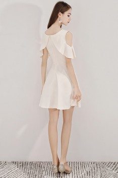 Light Champagne Short Flare Hoco Dress With Cold Shoulder - BLS97012