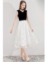 Black And White Lace Party Dress Midi Length Sleeveless - BLS97028