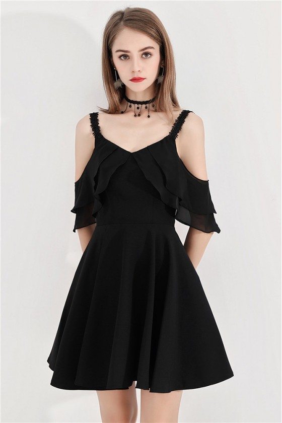 Little Black Chic Short Party Dress With Straps Cold Shoulder - $58.3 # ...