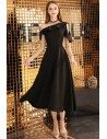 Chic Black Midi Dress Aline For Semi Formal - BLS97040