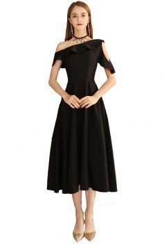 Chic Black Midi Dress Aline For Semi Formal - BLS97040