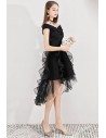 Black Puffy Short Party Dress High Low With Ruffles - BLS97015