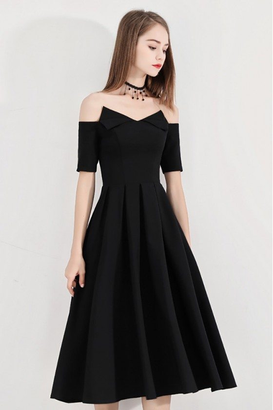 Black Chic Off Shouler Midi Party Dress Aline - BLS97022