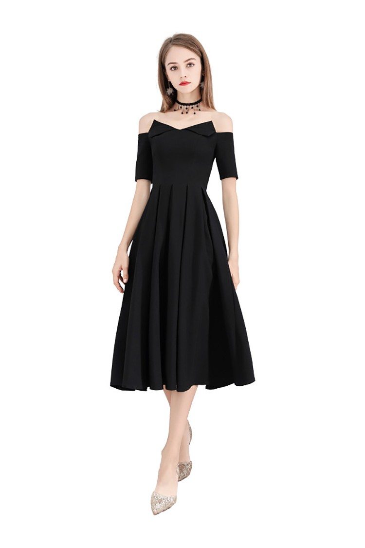 Black Chic Off Shouler Midi Party Dress Aline - $78 #BLS97022 - SheProm.com