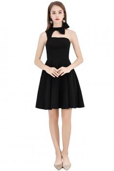 Short Halter Little Black Chic Party Dress Aline - BLS97020