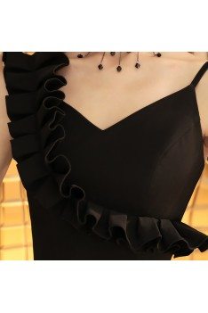 Chic Short Aline Little Black Party Dress With Straps - BLS97045