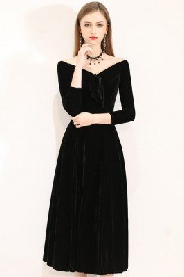 Gorgeous Off Shoulder Midi Dress Vneck With 3/4 Sleeves - BLS97052