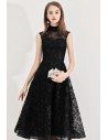 Retro Black Lace High Neck Midi Length Party Dress Sleeveless - BLS97026