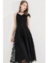 Black Lace Midi Party Dress With Special One Shoulder - BLS97025