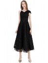 Black Lace Midi Party Dress With Special One Shoulder - BLS97025