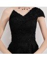 Black Lace Midi Party Dress With Special One Shoulder - BLS97025