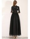 Sequins With Tulle Long Black Party Dress With Half Sleeves - BLS97053