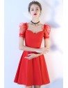 Little Red Short Party Dress Aline With Bubble Sleeves - BLS97002